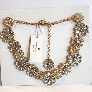 Kate Spade Clear As Crystal Flower Necklace Gold Tone Video NWT Sparkle!